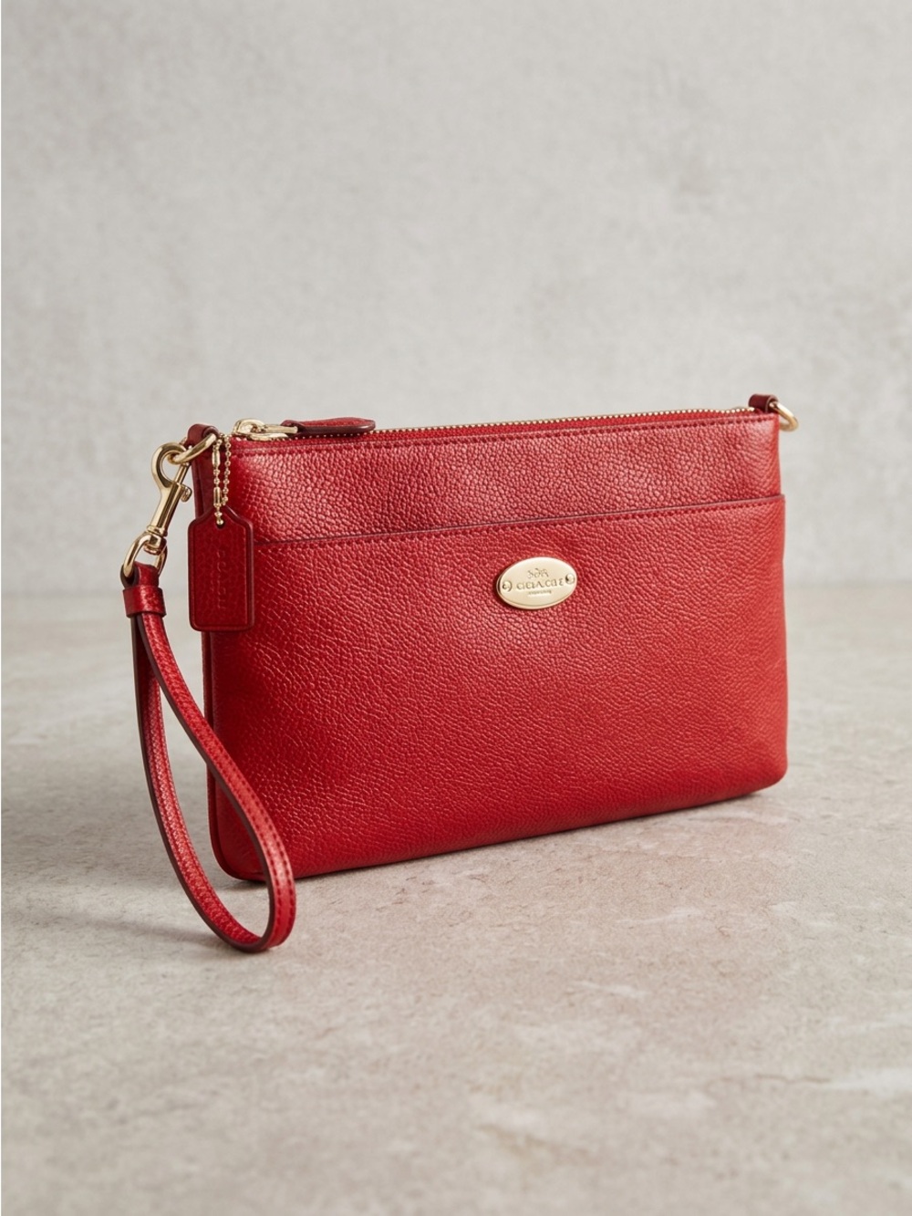 Coach Women’s Red Leather Wristlet/Clutch/Wallet/Purse Corner Zip Classic F66449